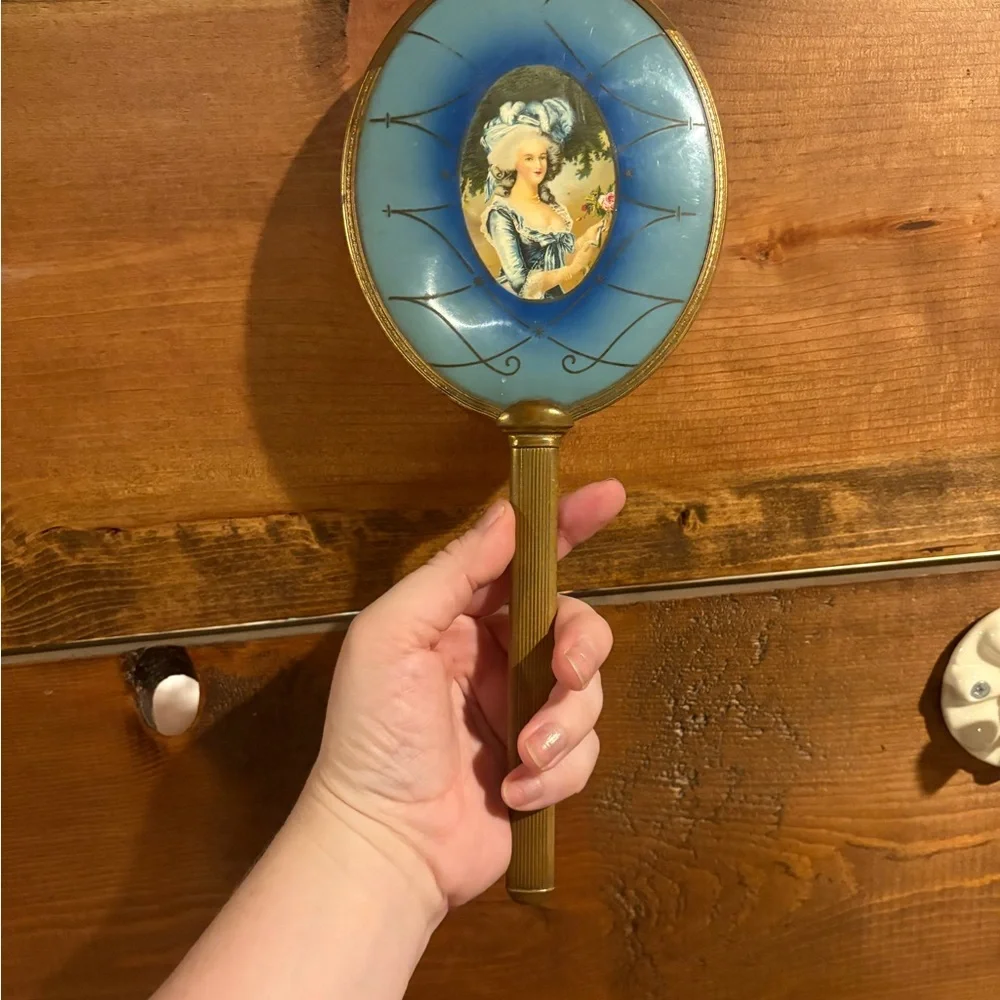Vintage Brass Handheld French Design Mirror